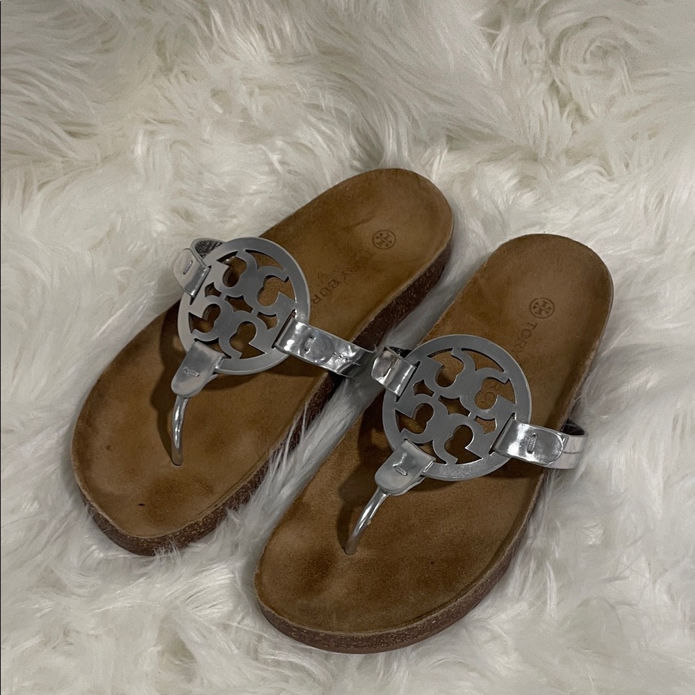Tory Burch Silver and Brown Sandals